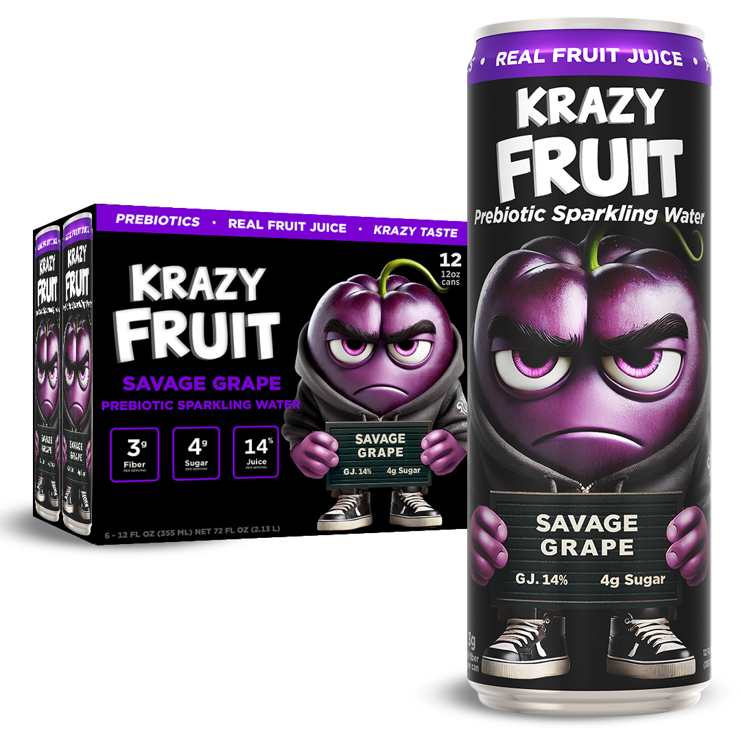 Savage Grape Prebiotic Sparkling Water 12 Pack – KRAZY FRUIT