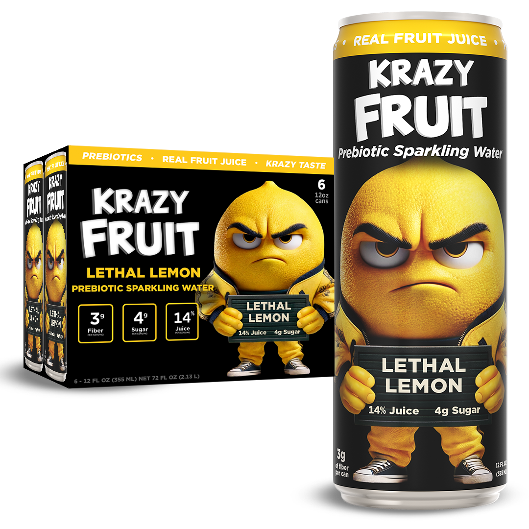 Krazy Fruit Lethal Lemon Prebiotic Sparkling Water made with Real Krazy Fruit Lethal Lemon Prebiotic Sparkling Water made with Real