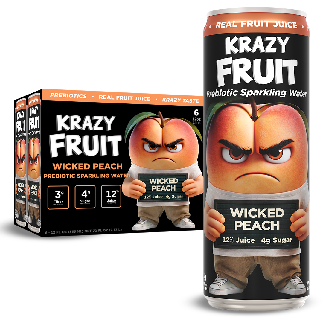 Krazy Fruit Wicked Peach Prebiotic Sparkling Water made with Real