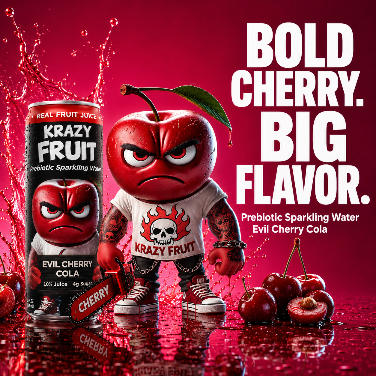 Krazy Fruit Evil Cherry Cola Prebiotic Sparkling Water made with Real Fruit Juice, Low Calorie, 6-Pack, 12 fl oz Cans