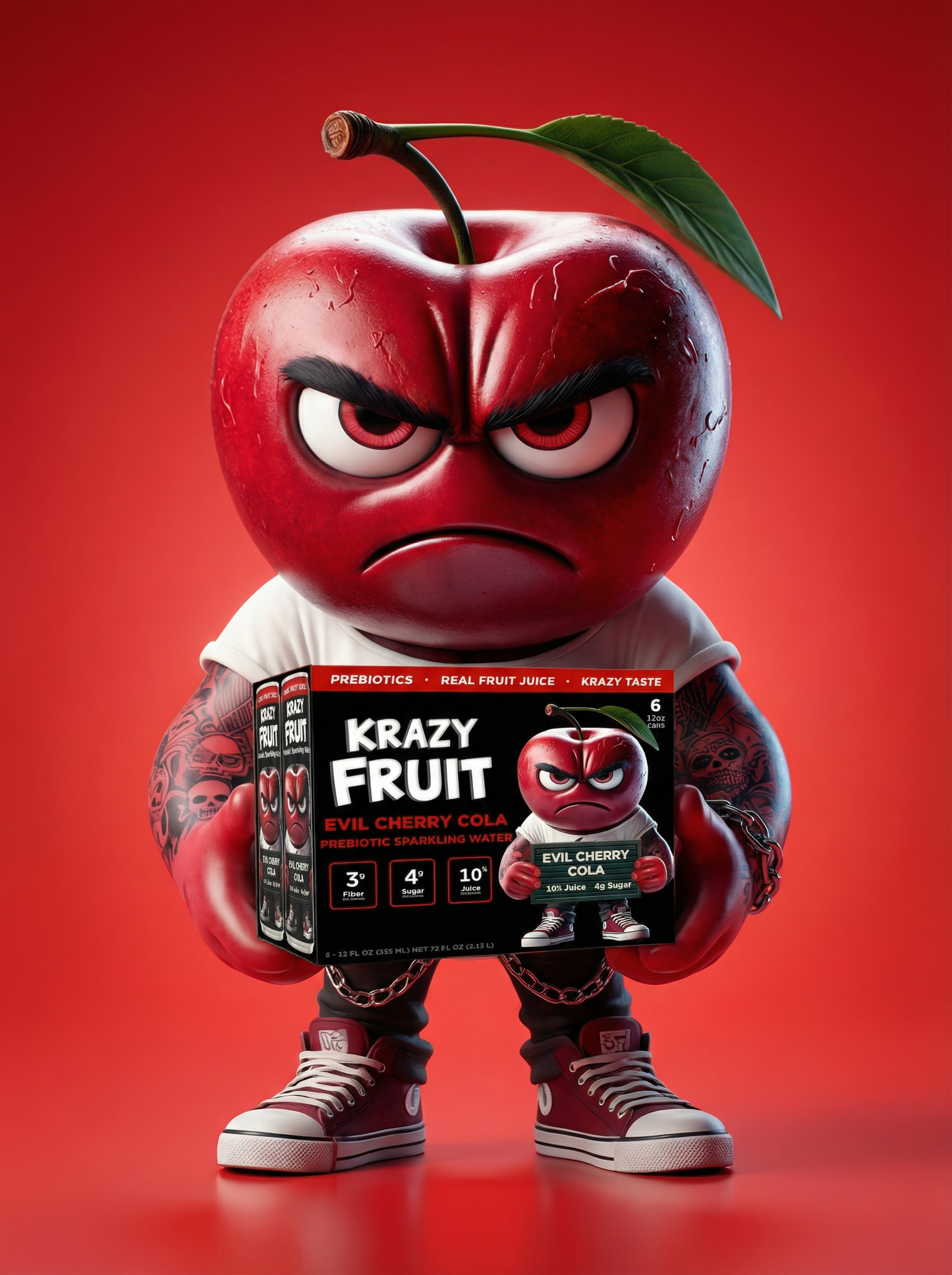 Krazy Fruit Evil Cherry Cola Prebiotic Sparkling Water made with Real Fruit Juice, Low Calorie, 6-Pack, 12 fl oz Cans