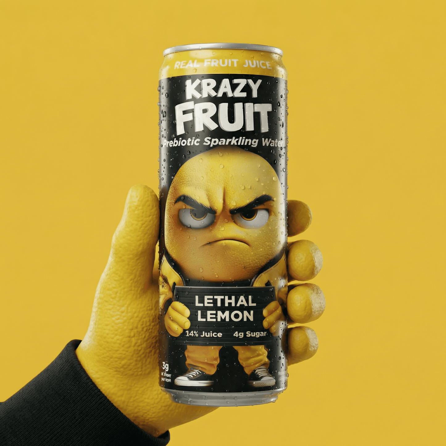 Krazy Fruit Lethal Lemon Prebiotic Sparkling Water made with Real Fruit Juice, Low Calorie, 6-Pack, 12 fl oz Cans