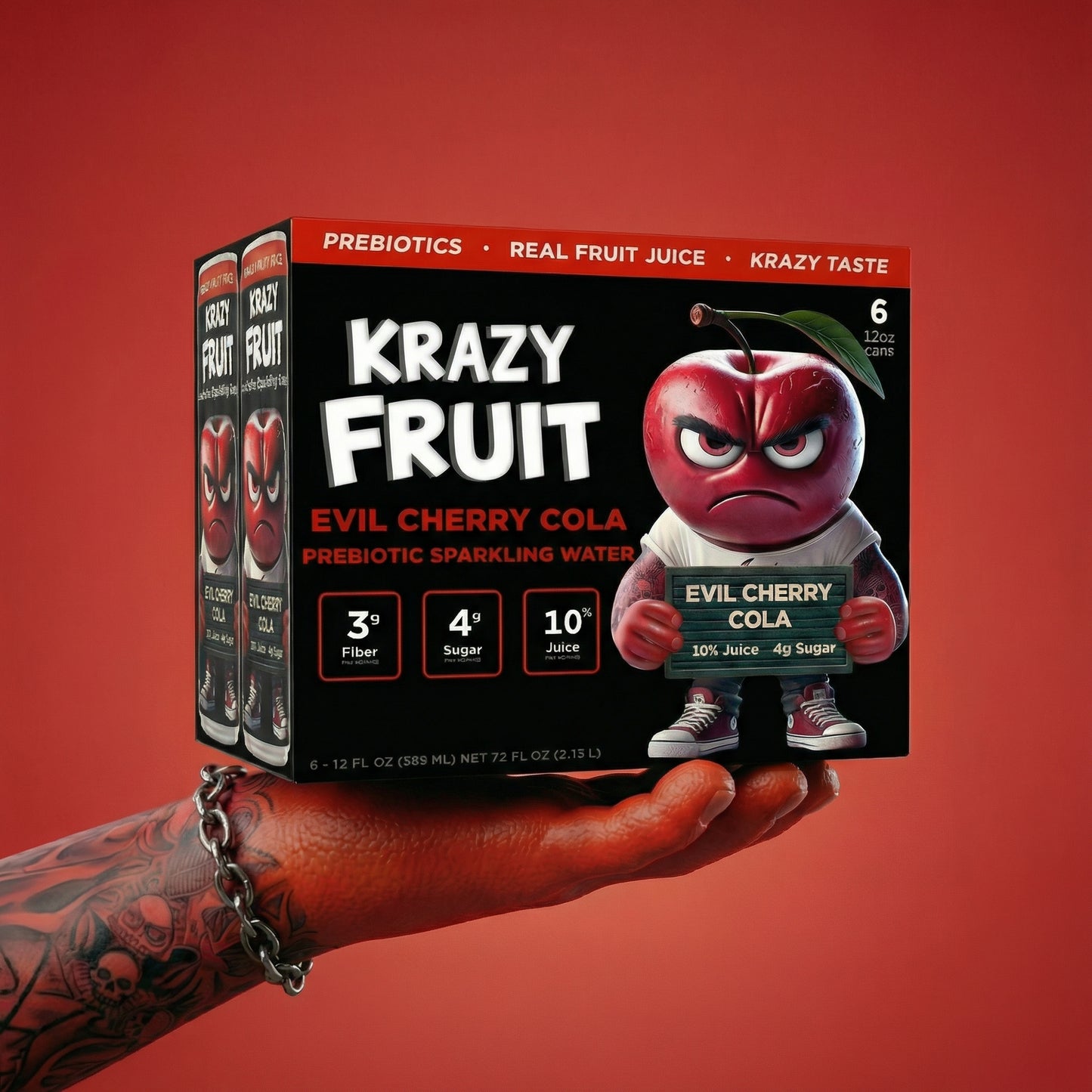 Krazy Fruit Evil Cherry Cola Prebiotic Sparkling Water made with Real Fruit Juice, Low Calorie, 6-Pack, 12 fl oz Cans