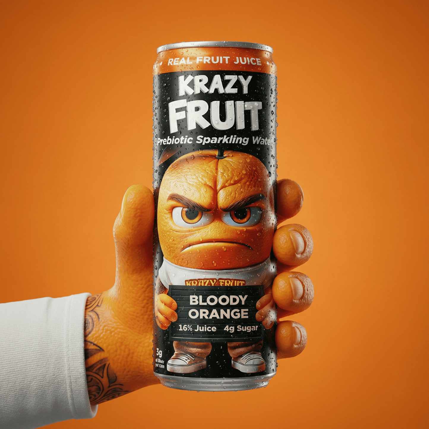 Krazy Fruit Bloody Orange Prebiotic Sparkling Water made with Real Fruit Juice, Low Calorie, 6-Pack, 12 fl oz Cans