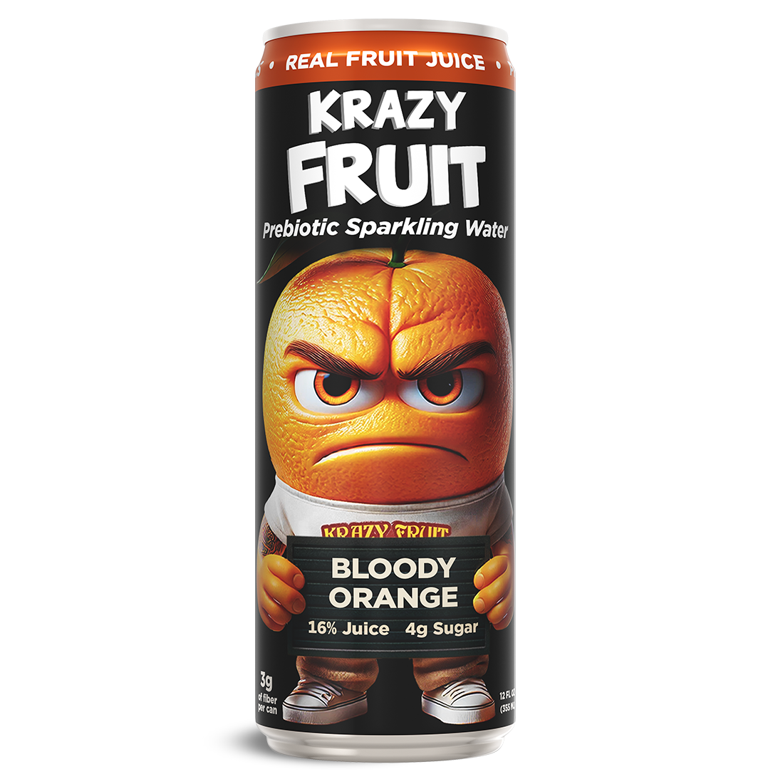 Krazy Fruit Bloody Orange Prebiotic Sparkling Water made with Real Fruit Juice, Low Calorie, 6-Pack, 12 fl oz Cans
