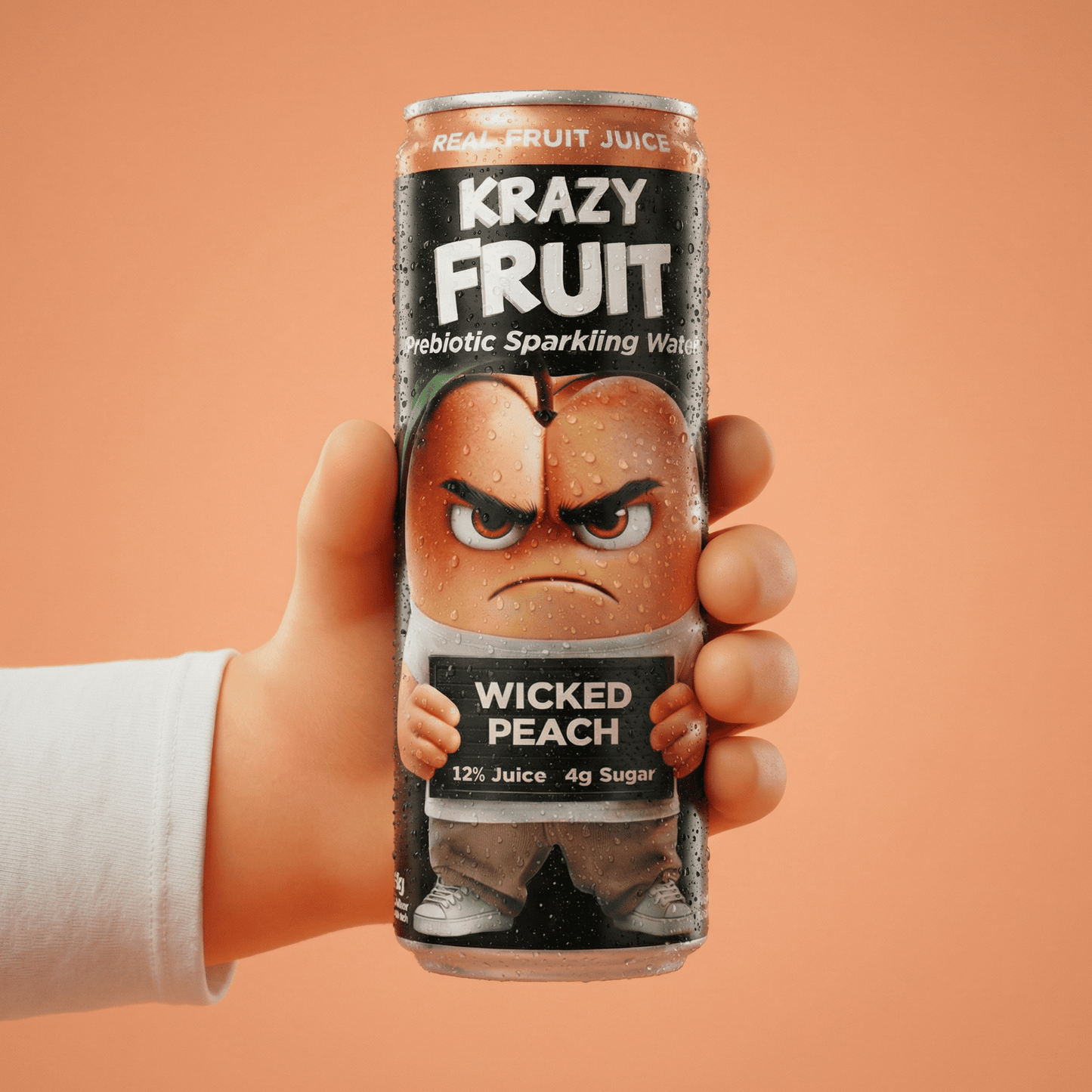 Krazy Fruit Wicked Peach Prebiotic Sparkling Water made with Real Fruit Juice, Low Calorie, 6-Pack, 12 fl oz Cans
